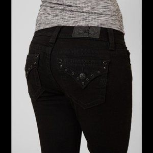 Miss Me Mid Rise Easy Skinny Jean Black Bling Pockets Size 28